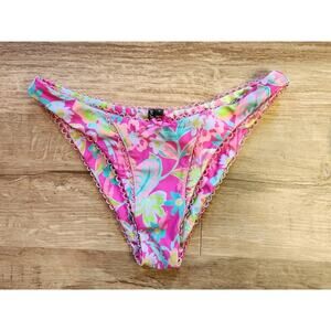 For Love And Lemons Lizzy Floral Bikini Bottom Cheeky Med Pink Green Lace
